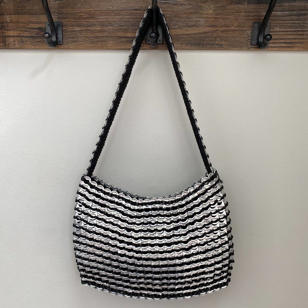 ESCAMA Studio Original Soda Can Pop-Top Woven Purse SOCORRO Black & Silver
